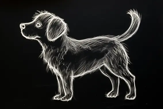 A puppy in a chalk style drawing created with Midjourney