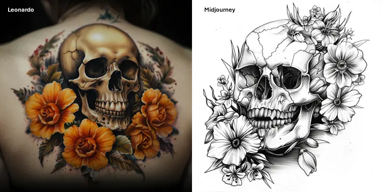 Comparison of Leonardo AI vs Midjourney for tattoo design