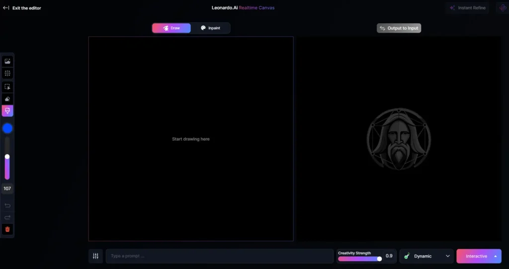 Leonardo real-time Canvas user interface