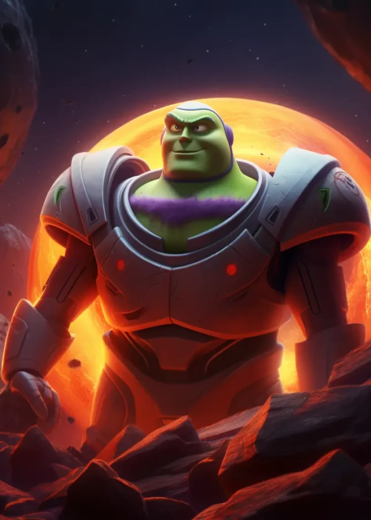 Image Stacked Lava Planet and Buzz Lightyear.