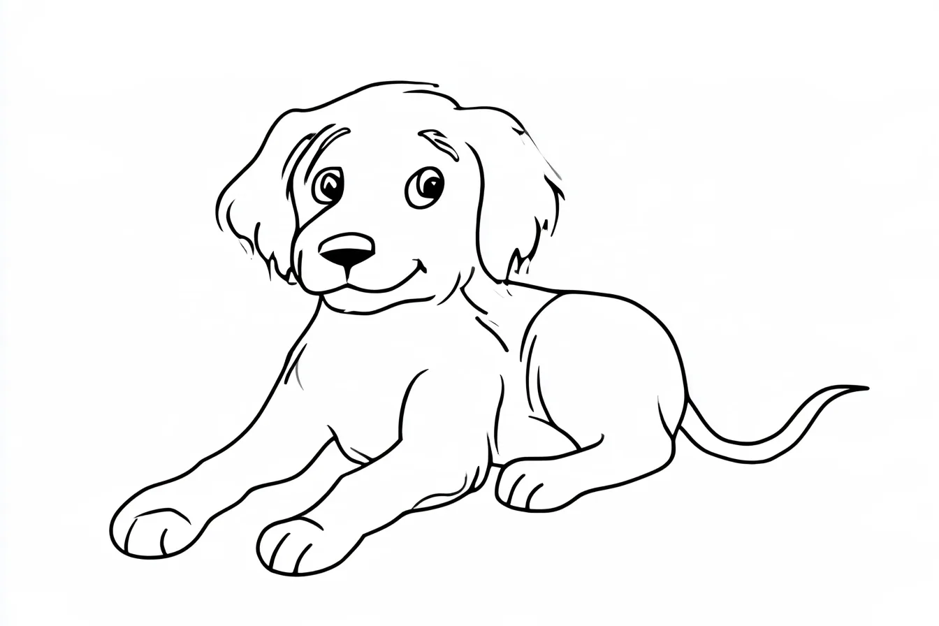 Puppy lying down, drawn in thin line art for a coloring page, made with Midjourney V8.2